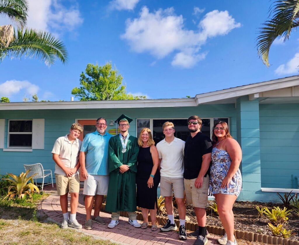 The Ryder family at their Venice Island home celebrating a Venice High School graduation